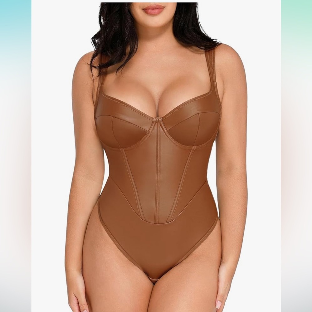 Popilush Leather Corset Bodysuit for Women Shape-wear Corset